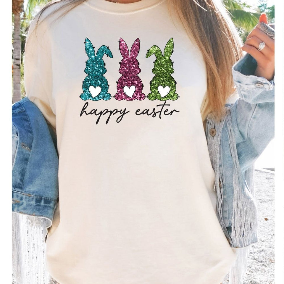 Happy Easter Faux Sequin Adult T-Shirt