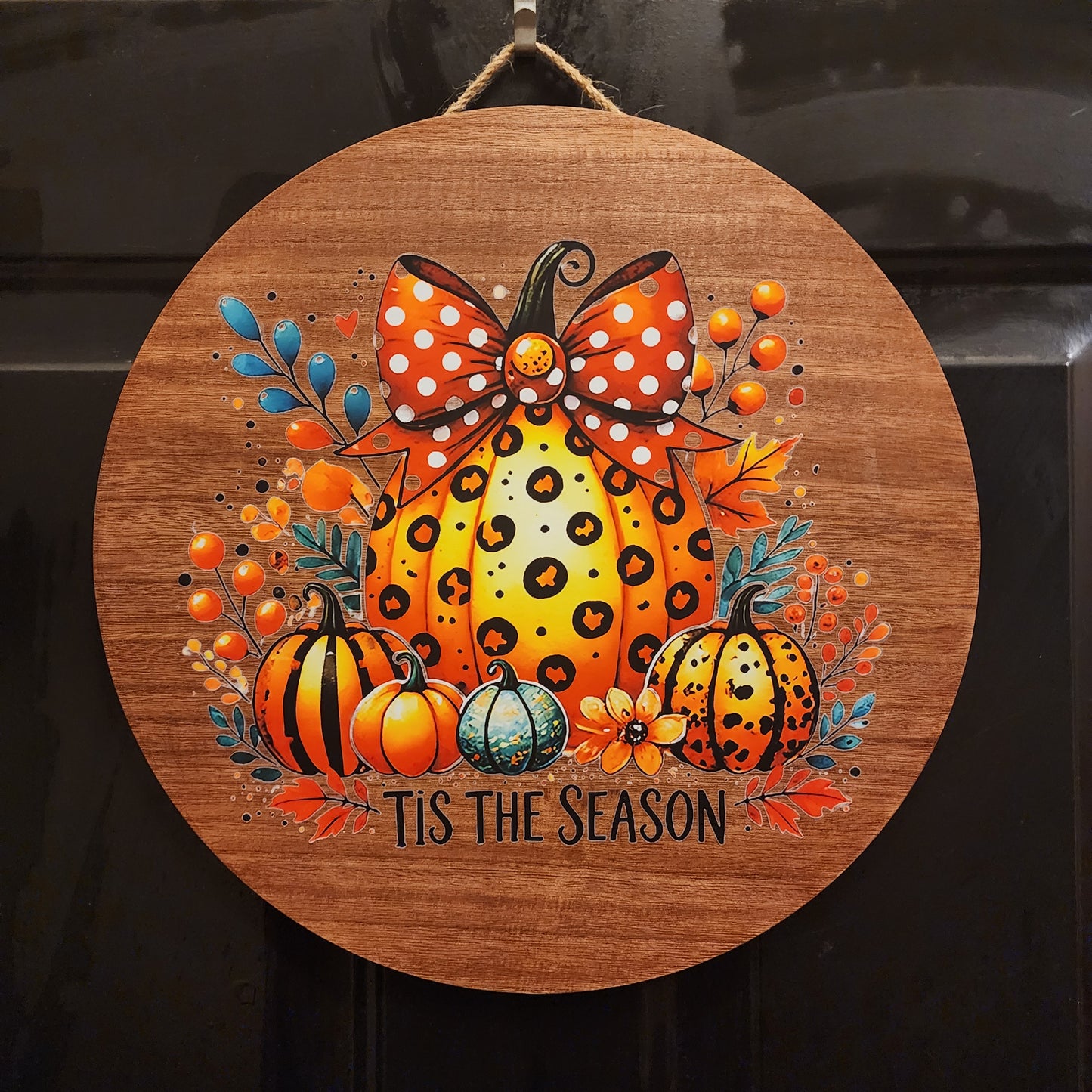 Tis the Season Pumpkin Leopard Sign