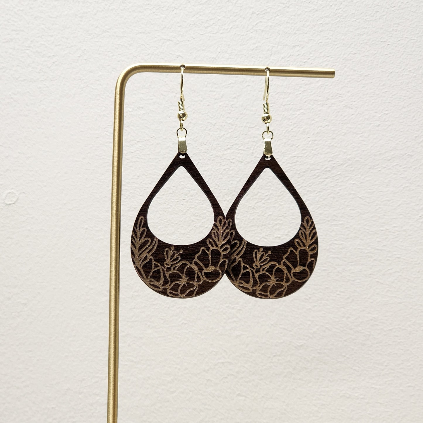 Teardrop Gold Floral Dangle Earrings