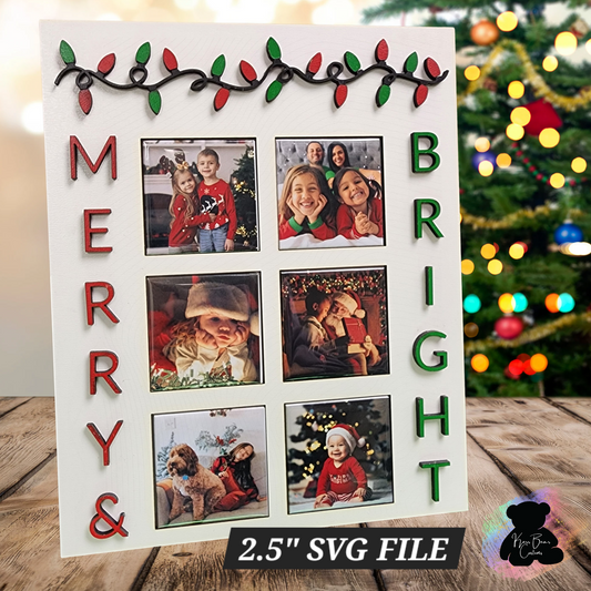 2.5" (63.5mm) Merry & Bright Magnet Frame SVG File